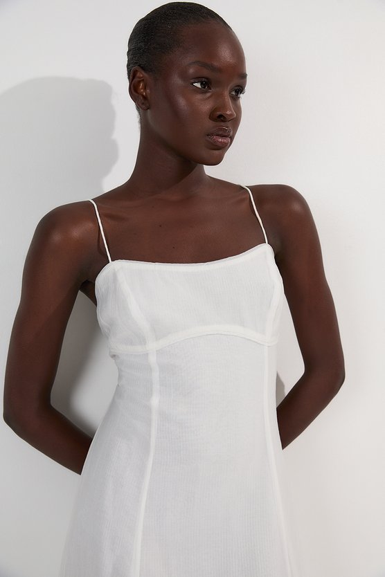 Karen Millen Crinkle Voile Strappy Woven Midi Dress Ivory