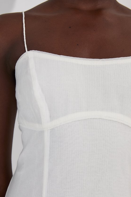 Karen Millen Crinkle Voile Strappy Woven Midi Dress Ivory