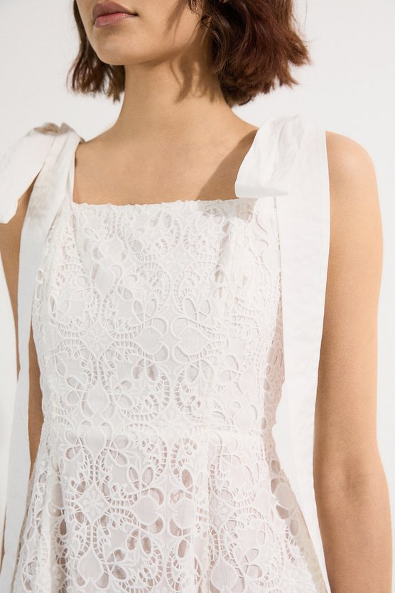 Karen Millen Cutwork Embroidery Woven Midi Prom Dress Ivory