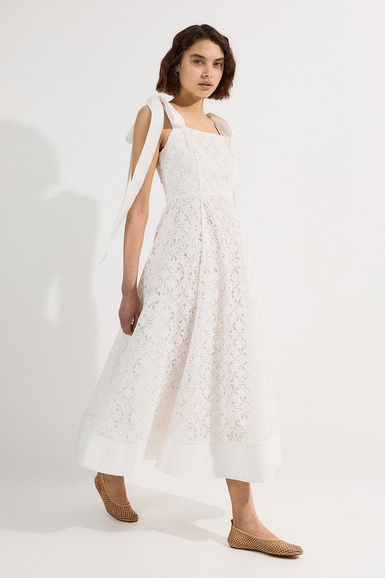 karen millen Cutwork Embroidery Woven Midi Prom Dress ivory