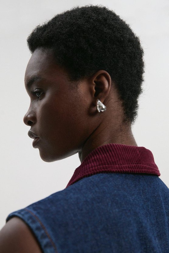 Karen Millen Denim And Cord Mix Mini Dress Dark Blue