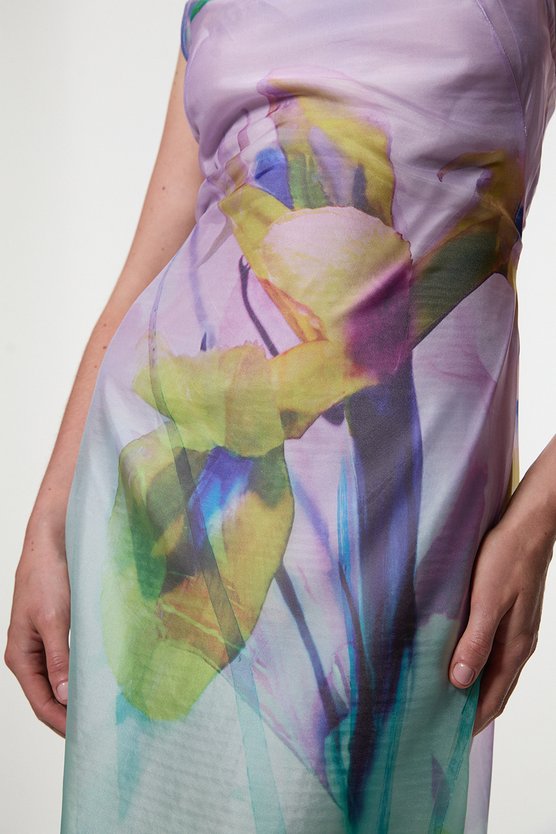 Karen Millen Digital Ophelia Floral Organdie High Neck Maxi Dress Floral