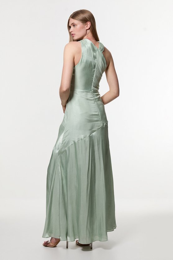Karen Millen Digital Ophelia Liquid Metallic Split Woven Maxi Dress Mint