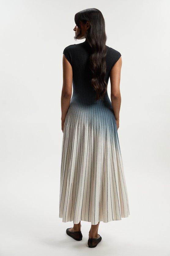 Karen Millen Dip Dye Detail Knitted Maxi Dress Navy