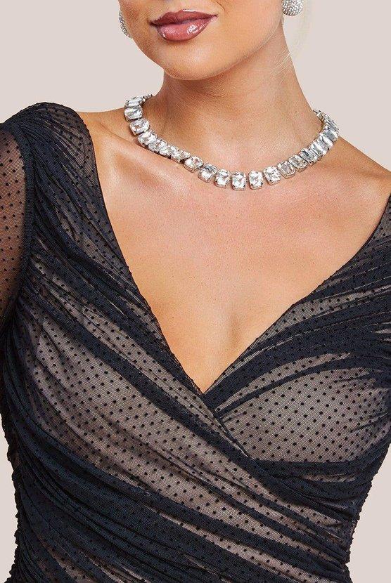 Karen Millen Dobby Mesh Wrap Style Gathered Maxi Dress Black