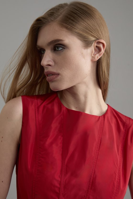 Karen Millen Drama Taffeta Rosette Woven Mini Dress With Bow Detail Red