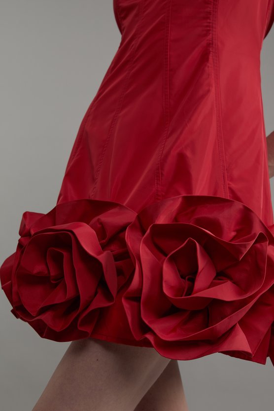 Karen Millen Drama Taffeta Rosette Woven Mini Dress With Bow Detail Red