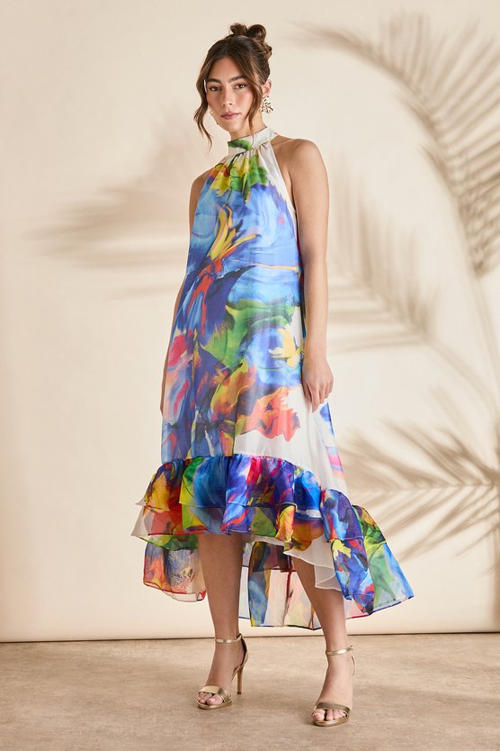 karen millen Drop Hem Halter Volume Maxi Dress multi