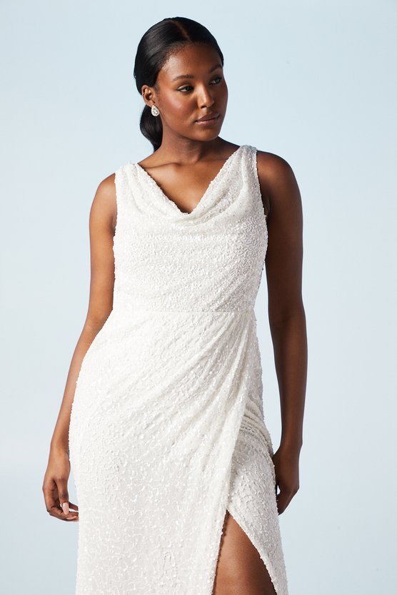 Karen Millen Embellished Cowl Back Wrap Wedding Dress Ivory