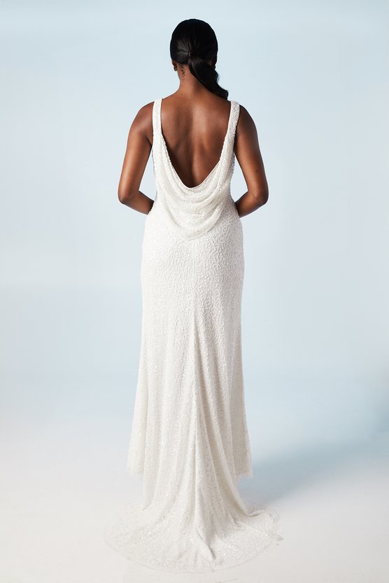 Karen Millen Embellished Cowl Back Wrap Wedding Dress Ivory