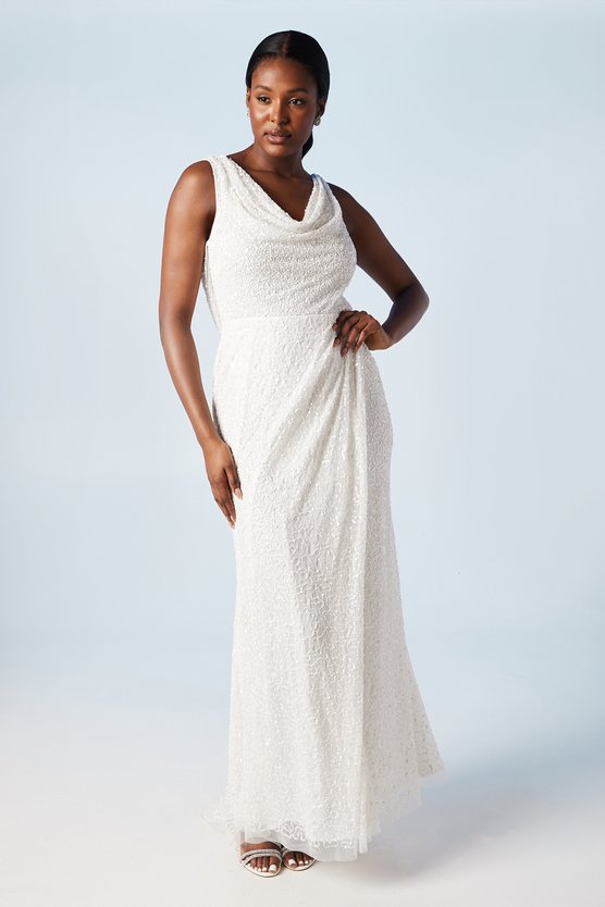 karen millen Embellished Cowl Back Wrap Wedding Dress ivory