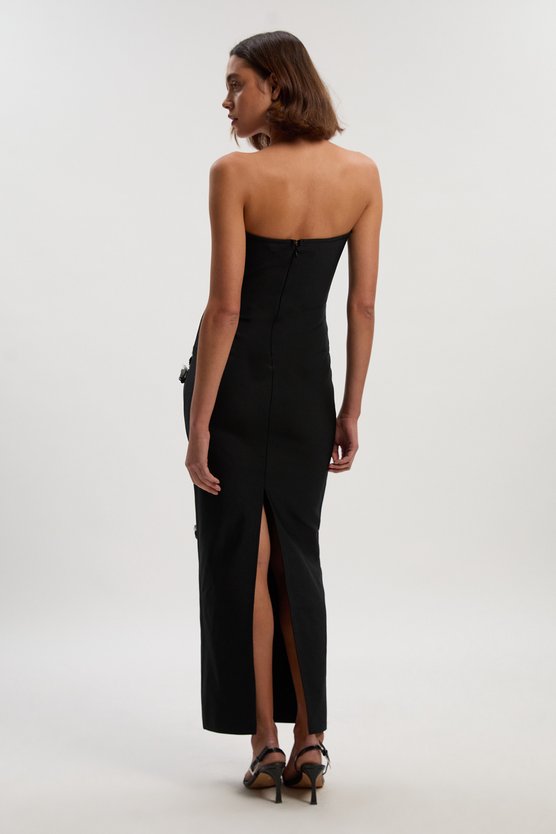 Karen Millen Embellished Figure Form Bandeau Maxi Dress Black