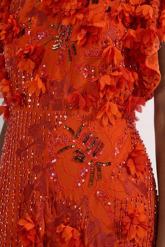 Karen Millen Embroidery And Applique Angel Sleeve Woven Maxi Dress Orange