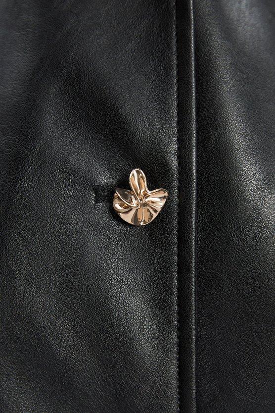 Karen Millen Faux Leather Button Detail Midi Pencil Dress Black