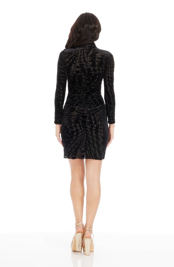 Karen Millen Fawn Long Sleeve Turtleneck Velvet Mini Dress Plain Black