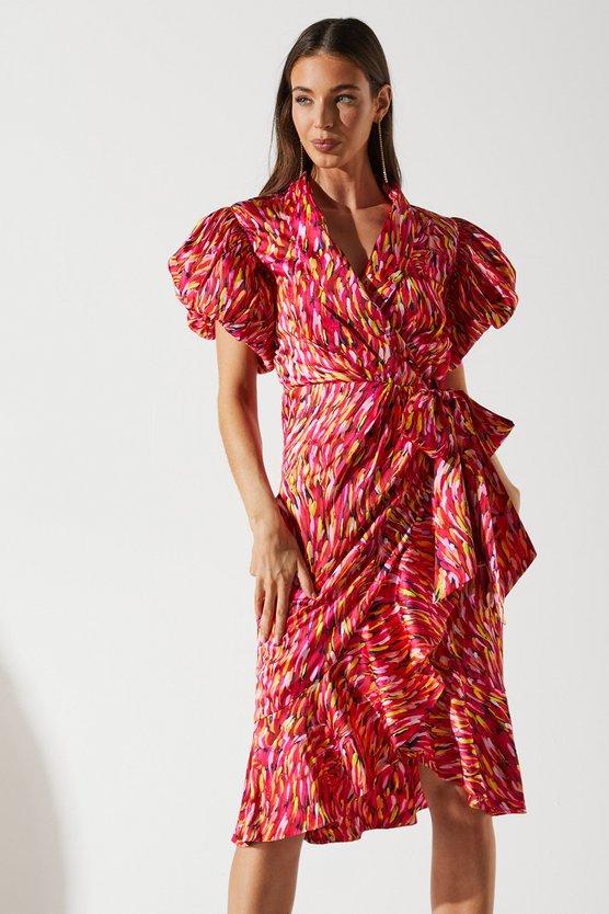Karen Millen Feather Brushstroke Print Wrap Dress Multi