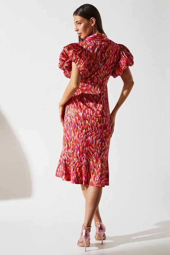 Karen Millen Feather Brushstroke Print Wrap Dress Multi