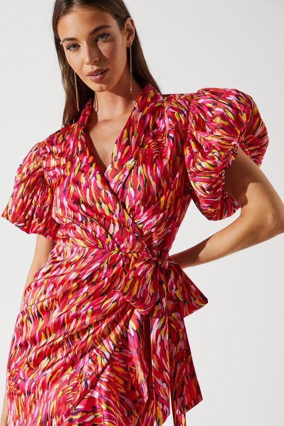 Karen Millen Feather Brushstroke Print Wrap Dress Multi