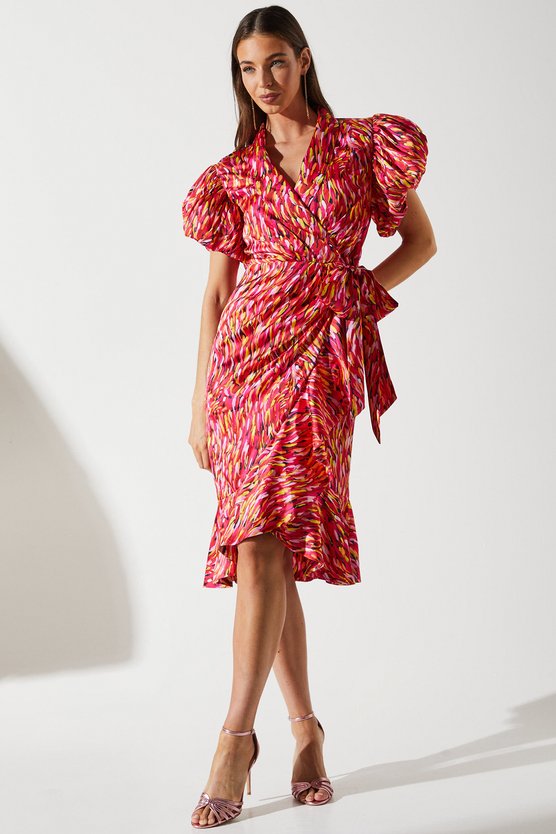 karen millen Feather Brushstroke Print Wrap Dress multi