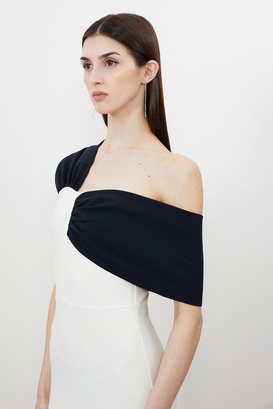 Karen Millen Figure Form Bandage Asymmetric Strap Knit Midi Dress Cream