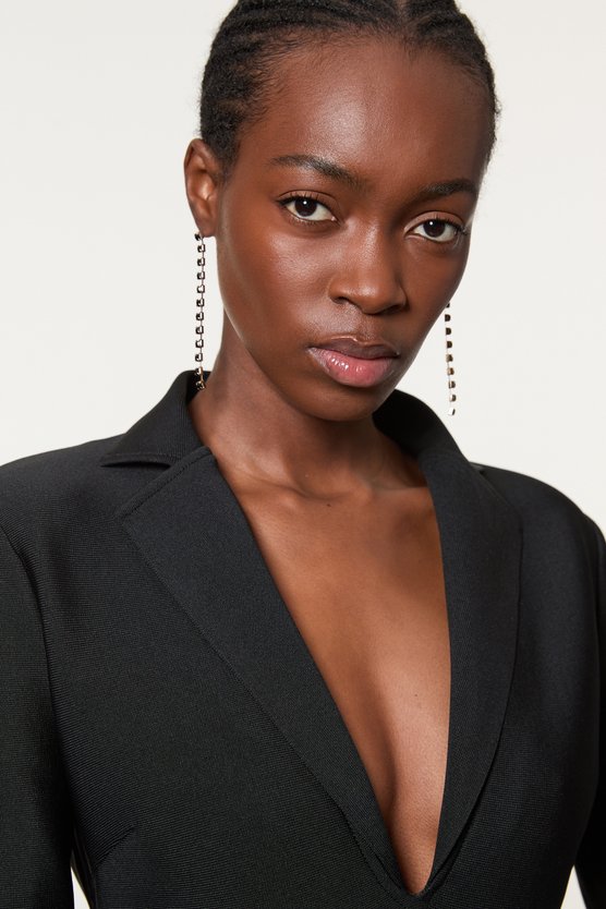 Karen Millen Figure Form Bandage Knit Eyelet Cross Back Detail Mini Dress Black