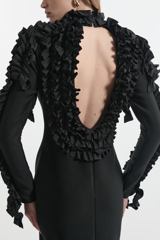 Karen Millen Figure Form Bandage Knit Rosette Detail Midi Dress Black