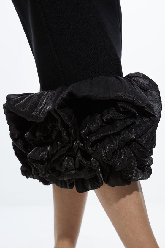 Karen Millen Figure Form Bandage Ruffle Hem Halter Knit Midi Dress Black