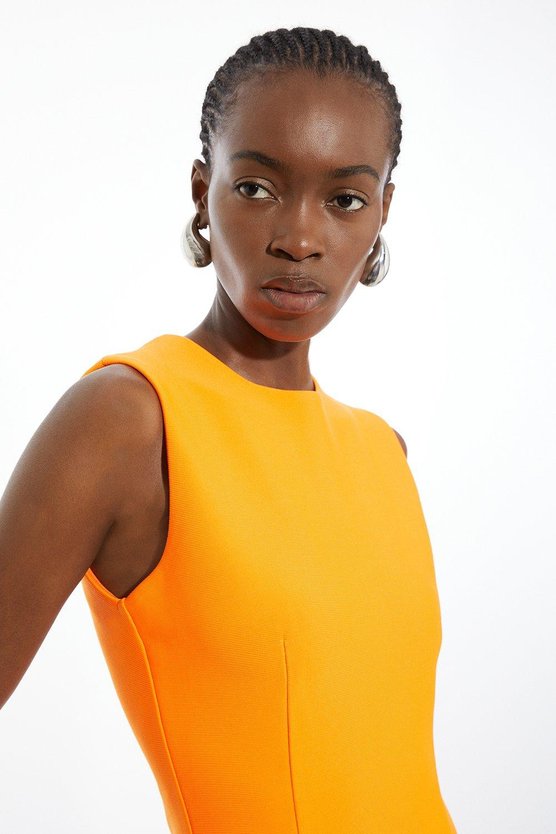 Karen Millen Figure Form Bandage Tassel Hem Knitted Dress Orange