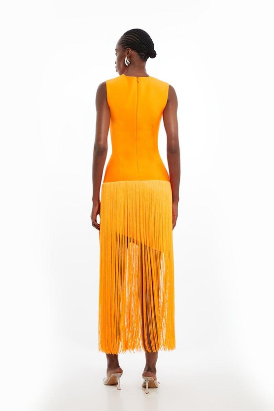 Karen Millen Figure Form Bandage Tassel Hem Knitted Dress Orange