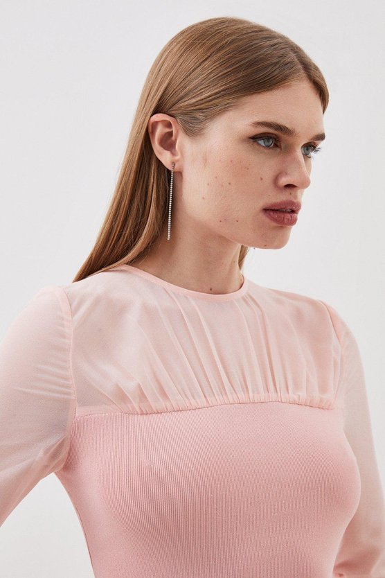 Karen Millen Figure Form Woven Bandage Knit Mix Dress Blush