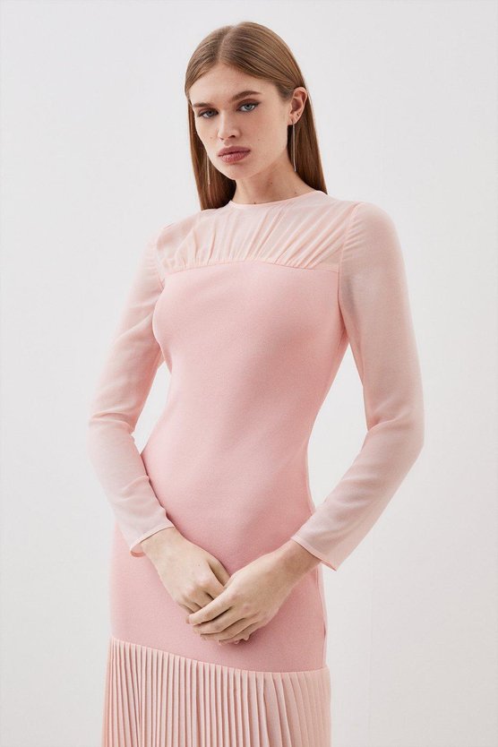 Karen Millen Figure Form Woven Bandage Knit Mix Dress Blush