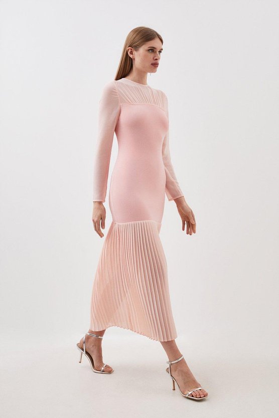 Karen Millen Figure Form Woven Bandage Knit Mix Dress Blush