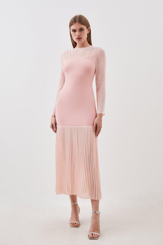 karen millen Figure Form Woven Bandage Knit Mix Dress blush karen millen Figure Form Woven Bandage Knit Mix Dress blush