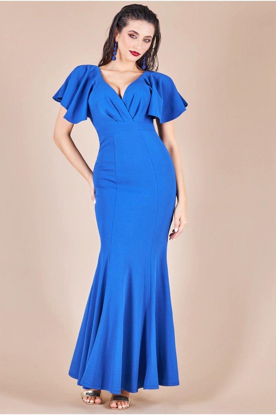 karen millen Flared Sleeve Front Wrap Maxi Dress Cobalt