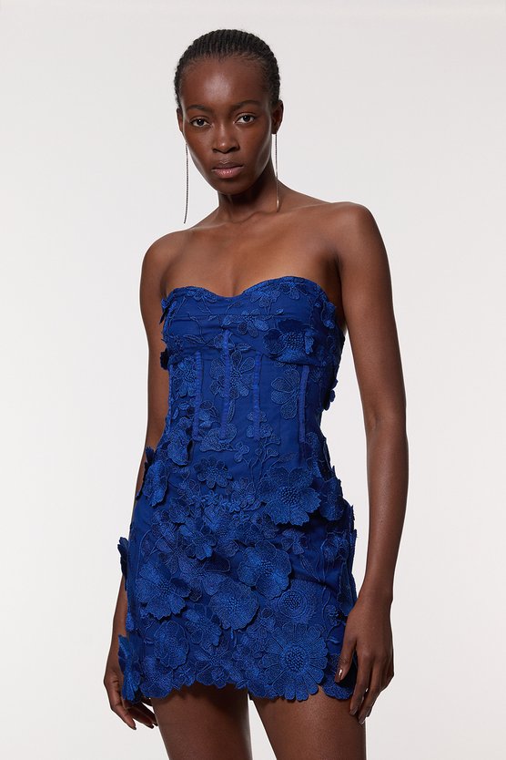 karen millen Floral Applique Structured Woven Mini Dress blue