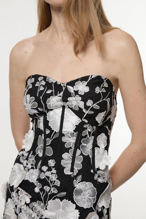 Karen Millen Floral Applique Structured Woven Mini Dress Mono