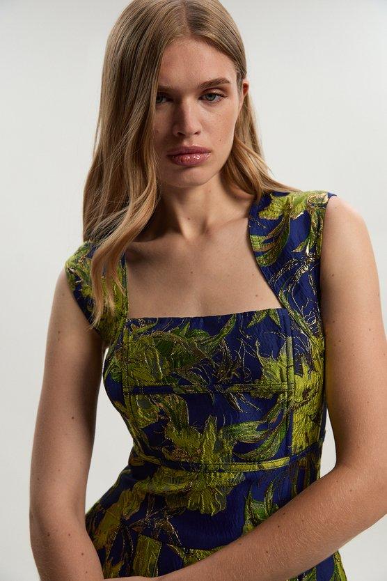 Karen Millen Floral Jacquard Tailored Puff Mini Dress Multi