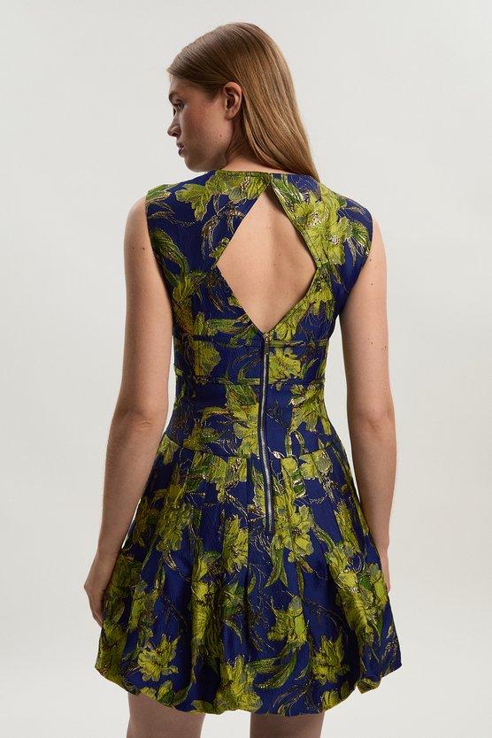 Karen Millen Floral Jacquard Tailored Puff Mini Dress Multi