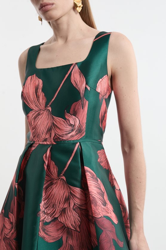 Karen Millen Floral Jacquard Twill Corseted Woven Maxi Dress Floral