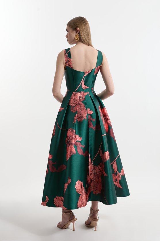 Karen Millen Floral Jacquard Twill Corseted Woven Maxi Dress Floral