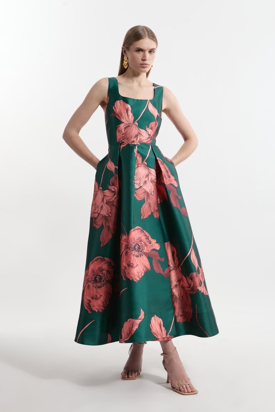 karen millen Floral Jacquard Twill Corseted Woven Maxi Dress floral