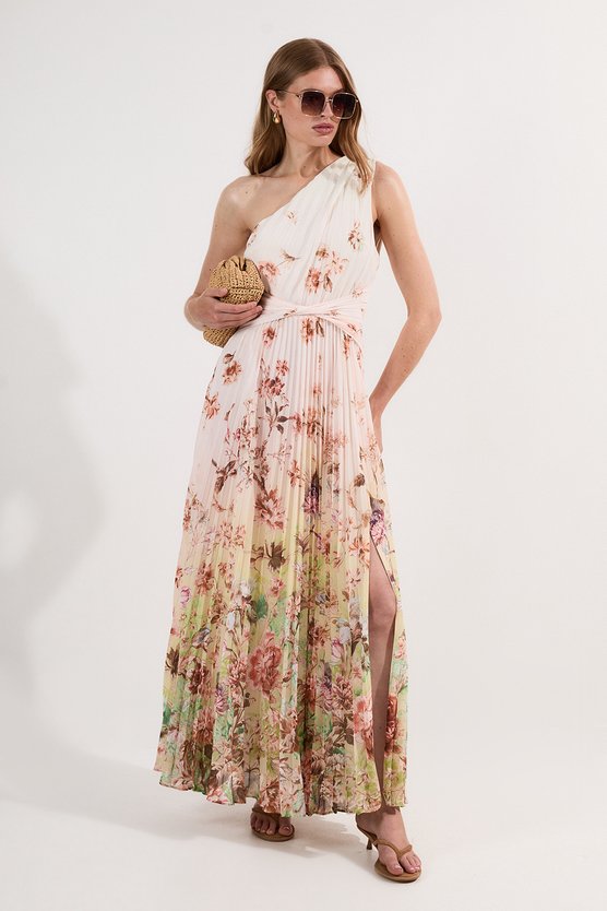 karen millen Floral Pleated Crinkle Cut Out Woven Maxi Dress ivory karen millen Floral Pleated Crinkle Cut Out Woven Maxi Dress ivory