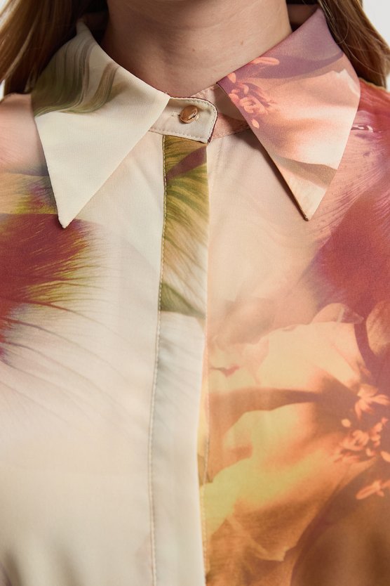 Karen Millen Floral Print Georgette Belted Woven Shirt Dress Floral