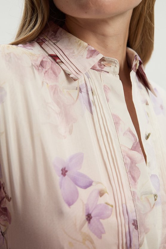 Karen Millen Floral Print Silk Cotton Long Sleeve Woven Maxi Dress Floral