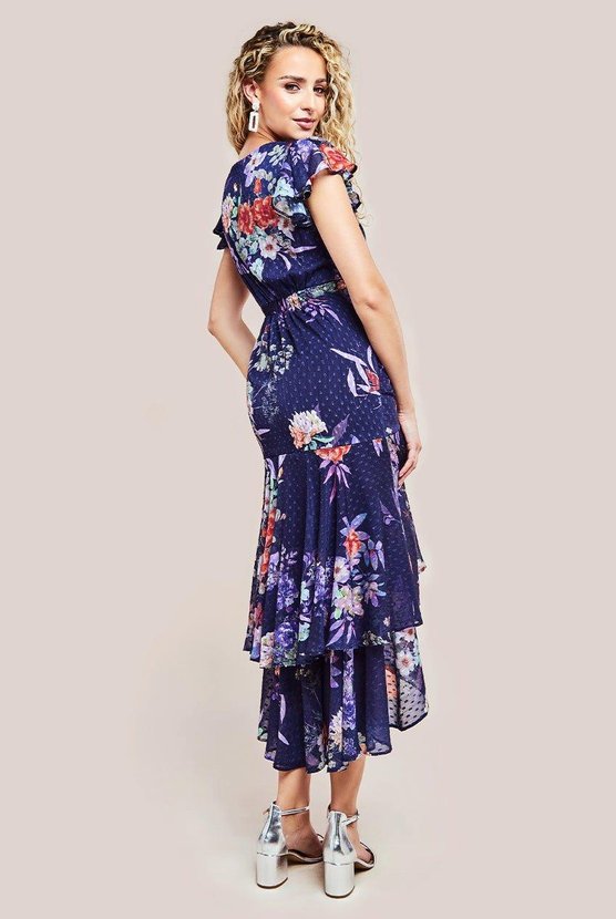 Karen Millen Floral Wrap High And Low Midaxi Dress Navy