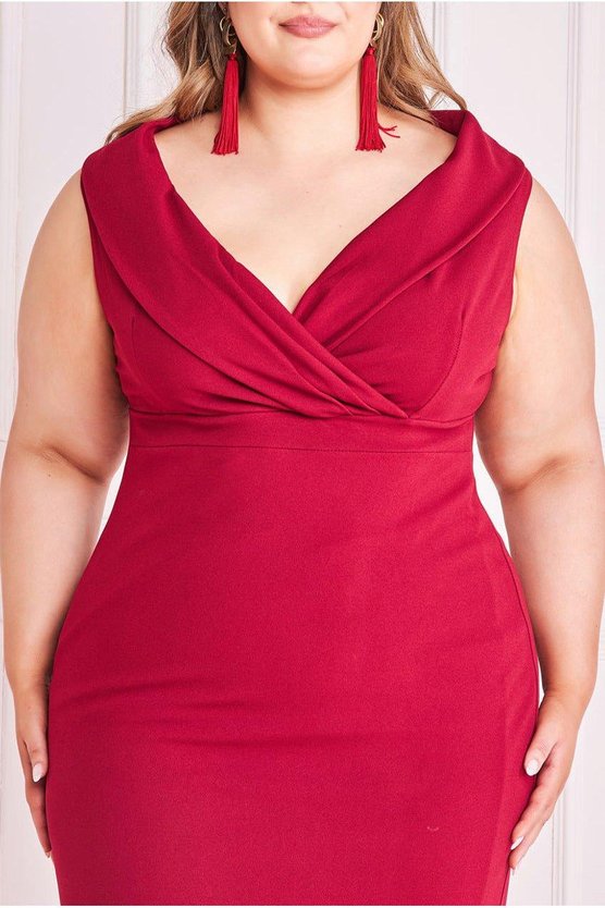 Karen Millen Front Wrap Off The Shoulder Maxi Dress Wine