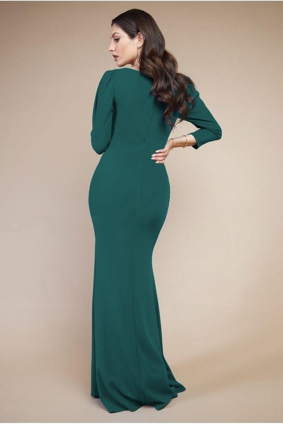 Karen Millen Front Wrap Pleated Scuba Maxi Dress Green