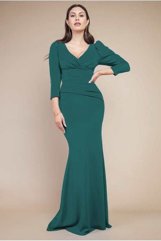 karen millen Front Wrap Pleated Scuba Maxi Dress Green
