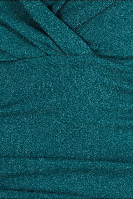 Karen Millen Front Wrap Pleated Scuba Midi Dress Emerald