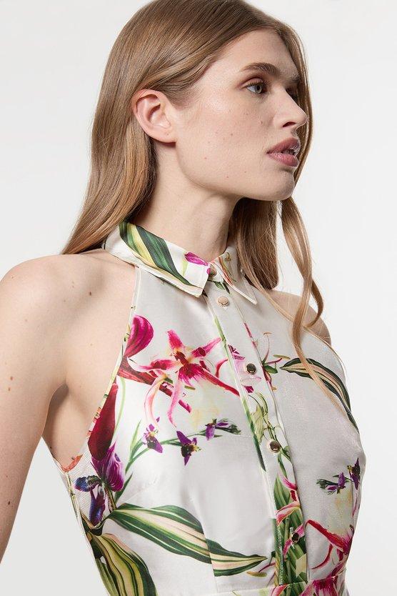 Karen Millen Garden Floral Twill Collared Maxi Dress Floral